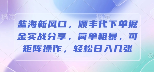 蓝海新风口，顺丰代下单掘金实战分享，简单粗暴，可矩阵操作，轻松日入几张-DE云网创