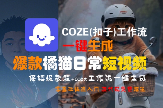 COZE(扣子)工作流一键生成爆款橘猫日常短视频，保姆级教程，零基础快速入门-DE云网创