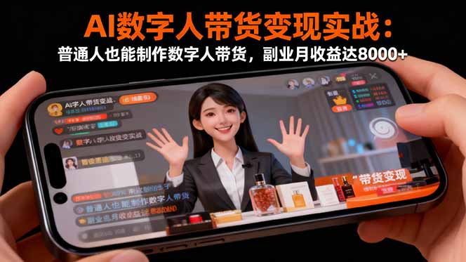 AI数字人带货变现实战：普通人也能制作数字人带货，副业月收益达8000+-DE云网创