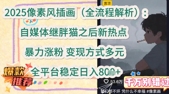 2025像素风插画(全流程解析)：自媒体继胖猫之后新热点，暴力涨粉，变现方式多元，全平台稳定日入多张-DE云网创