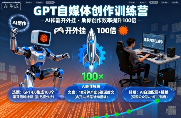 GPT自媒体创作训练营:AI神器开外挂,助你创作效率提升100倍-DE云网创