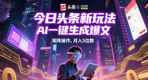今日头条新玩法，AI一键生成爆文，矩阵操作，月入5位数-DE云网创