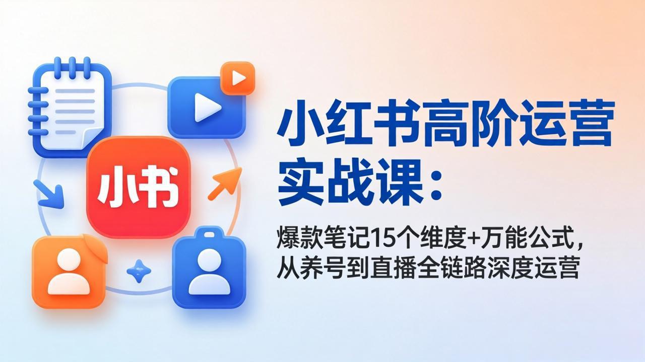 小红书高阶运营实战课：爆款笔记15个维度+万能公式，从养号到直播全链路深度运营-DE云网创