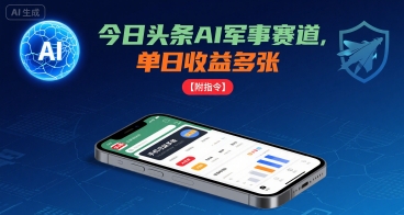 今日头条AI军事赛道，单日收益多张 ，手机可做【附指令】-DE云网创