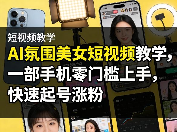 AI氛围美女短视频教学,一部手机零门槛上手,快速起号涨粉-DE云网创