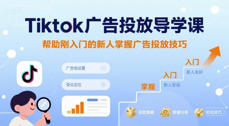 Tiktok广告投放导学课，帮助刚入门的新人掌握广告投放技巧-DE云网创