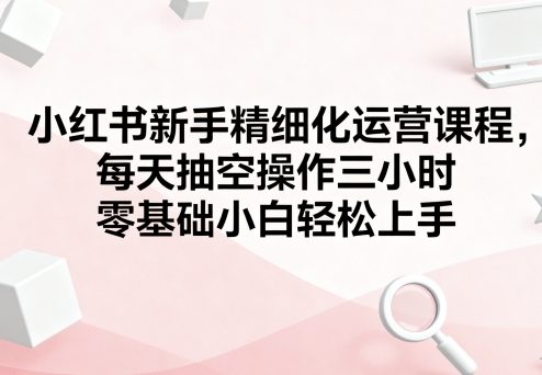 小红书新手精细化运营课程，每天抽空操作三小时，零基础小白轻松上手-DE云网创