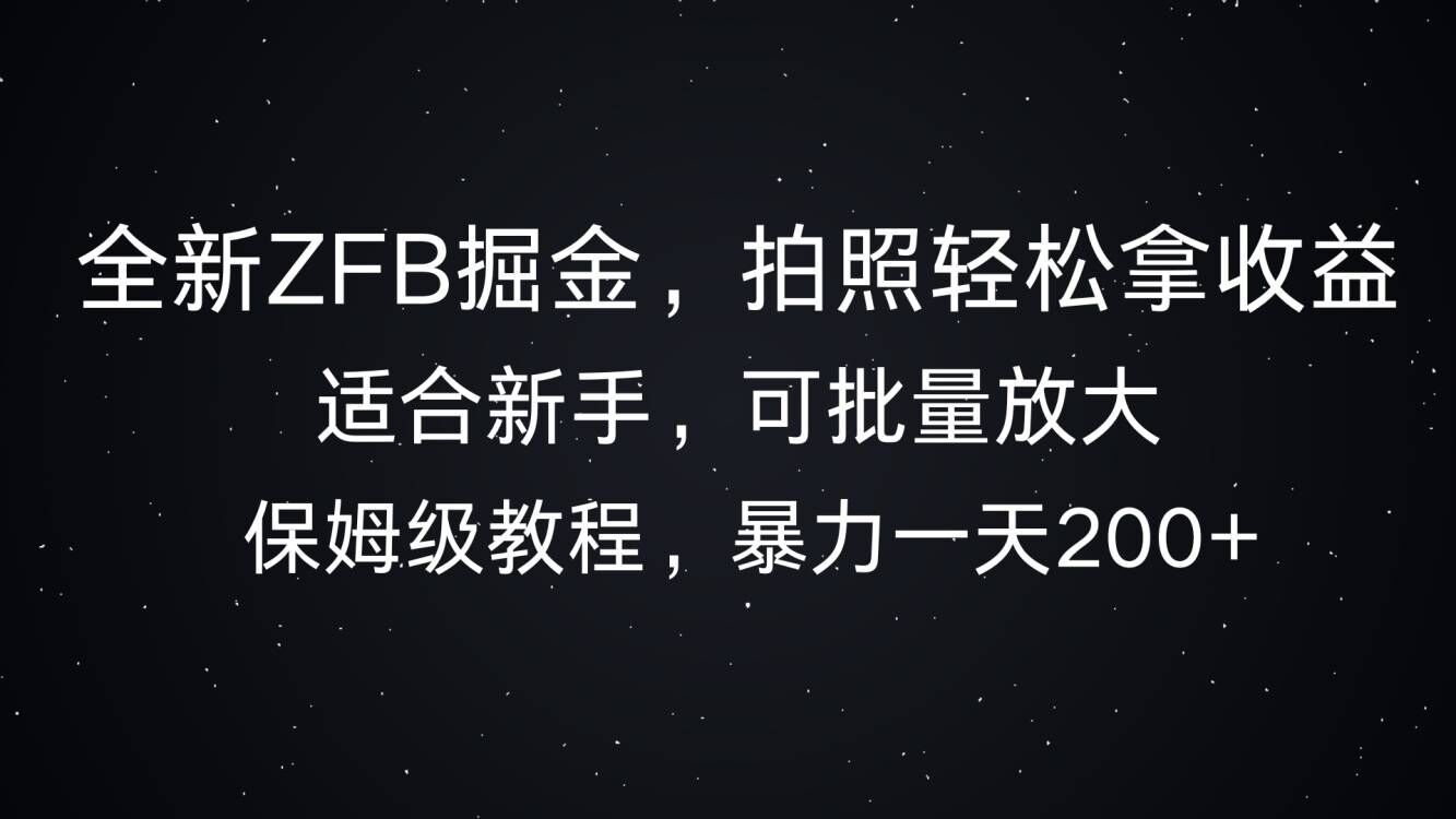 全新ZFB掘金，拍照轻松拿收益，暴力一天2张-DE云网创