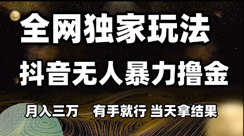 全网独家玩法抖音无人暴力撸金，月入3W，有手就行，当天拿结果【揭秘】-DE云网创