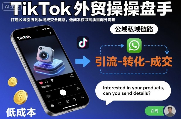 TikTok外贸操盘手，打通公域引流到私域成交全链路，低成本获取高质量海外询盘-DE云网创