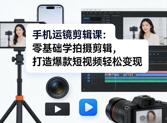 手机运镜剪辑课：零基础学拍摄剪辑，打造爆款短视频轻松变现-DE云网创