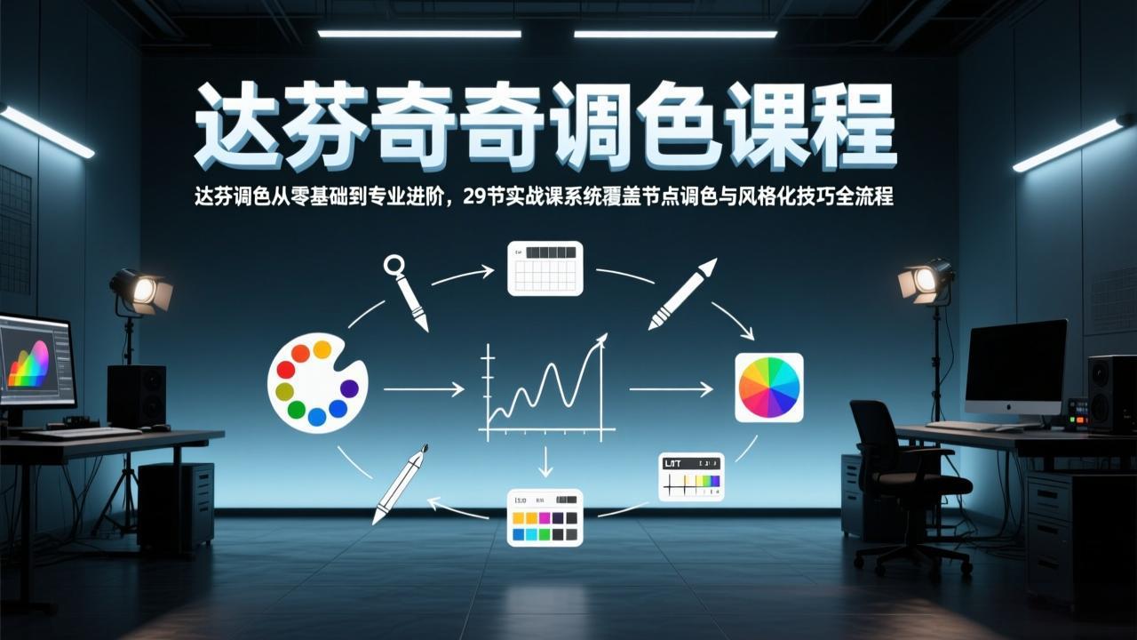 达芬奇调色从零基础到专业进阶,29节实战课系统覆盖节点调色与风格化技巧全流程-DE云网创