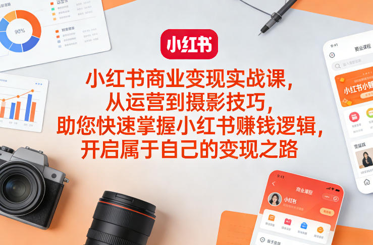 小红书商业变现实战课，从运营到摄影技巧，助您快速掌握小红书賺钱逻辑，开启属于自己的变现之路-DE云网创