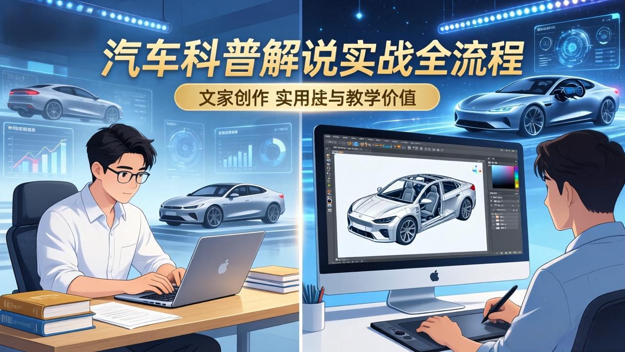 抖音汽车科普解说实战：文案+动画+画面处理+去水印全流程，打造专业汽车科普视频-DE云网创
