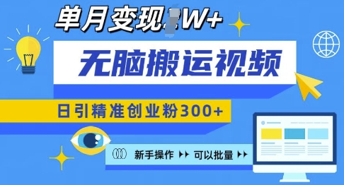 无脑搬运视频号可批量复制，新手即可操作，日引精准创业粉300+，月变现过W 【揭秘】-DE云网创