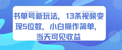 书单号新玩法，13条视频变现5位数，小白操作简单，当天可见收益-DE云网创