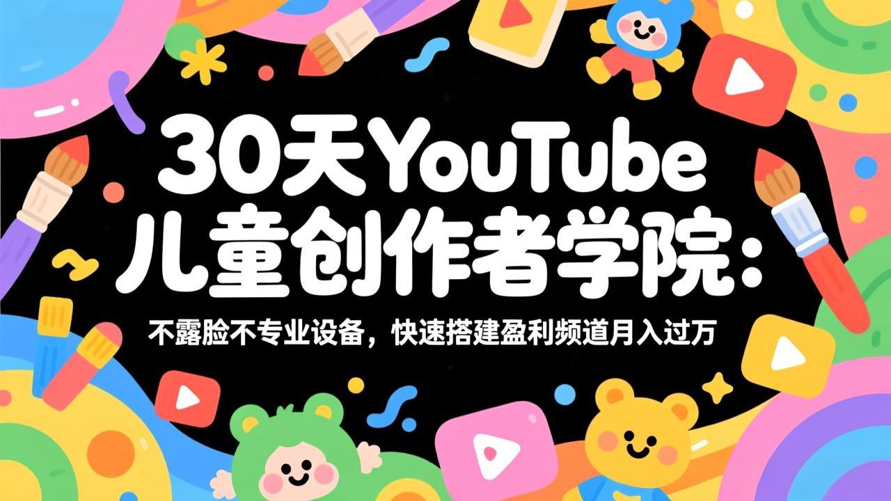30天YouTube儿童创作者学院：不露脸不专业设备，快速搭建盈利频道月入过万-DE云网创