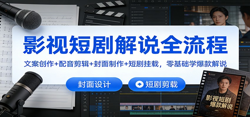 影视短剧解说全流程：文案创作+配音剪辑+封面制作+短剧挂载，零基础学爆款解说-DE云网创