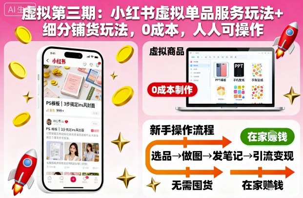 虚拟第三期:小红书虚拟单品服务玩法+细分铺货玩法,0成本,人人可操作(更新)插图 虚拟第三期:小红书虚拟单品服务玩法+细分铺货玩法,0成本,人人可操作(更新)