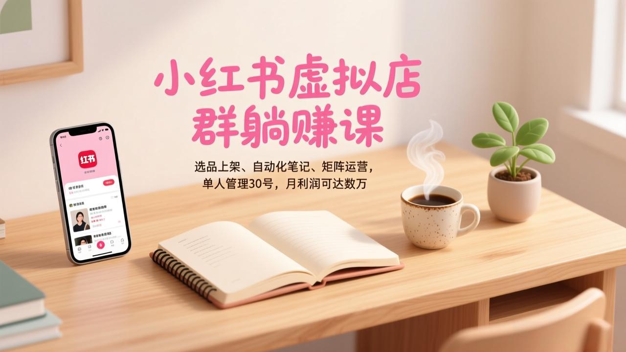 小红书虚拟店群躺赚课，选品上架、自动化笔记、矩阵运营，单人管理30号，月利润可达数万-DE云网创