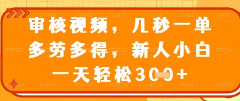视频审核员，几秒一单，不限时间，不限地点，多做多得，新人小白一天轻松几张+【揭秘】-DE云网创