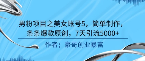 男粉项目之美女账号5，简单制作，条条爆款原创，7天引流5000+-DE云网创