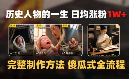 历史人物的一生 日均涨粉1W+，完整制作方法 傻瓜式全流程-DE云网创