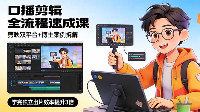 口播剪辑全流程速成课,剪映双平台+博主案例拆解,学完独立出片效率提升3倍插图 口播剪辑全流程速成课,剪映双平台+博主案例拆解,学完独立出片效率提升3倍插图