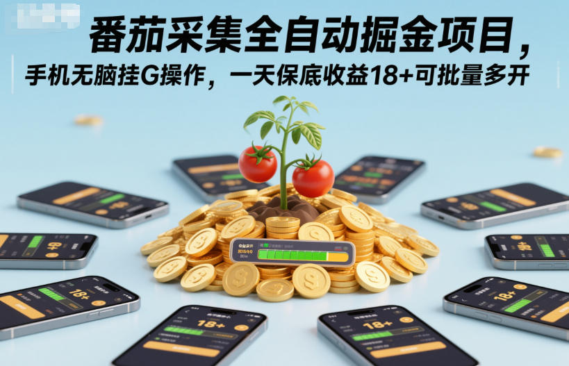 番茄采集全自动掘金项目，手机无脑挂G操作，一天保底收益18+可批量多开【揭秘】-DE云网创
