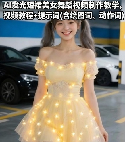 AI发光短裙美女舞蹈视频制作教学，视频教程+提示词(含绘图词、动作词)-DE云网创