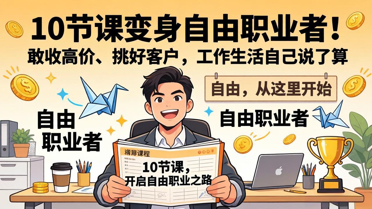10 节课变身自由职业者！敢收高价、挑好客户，工作生活自己说了算-DE云网创