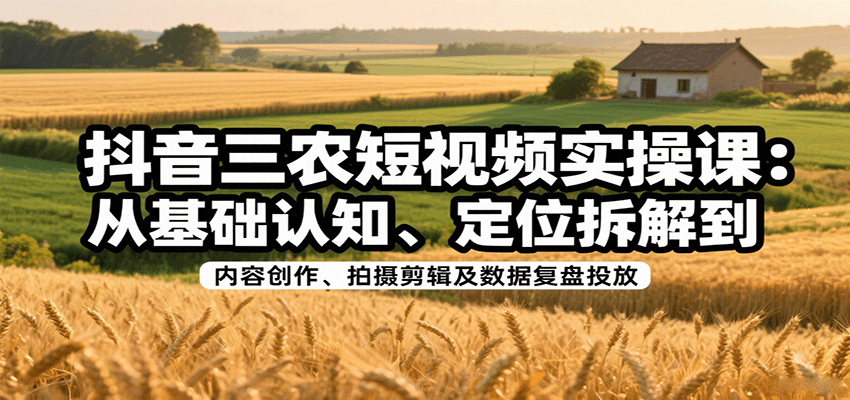 抖音三农短视频实操课：从基础认知、定位拆解到内容创作、拍摄剪辑及数据复盘投放-DE云网创