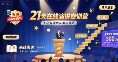 21天在线演讲密训营，王牌演讲招商课程系统-DE云网创