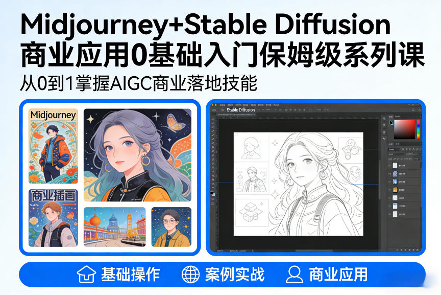 AIGC商业应用Midjourney+Stable Diffusion教程，0基础入门保姆级系列课-DE云网创