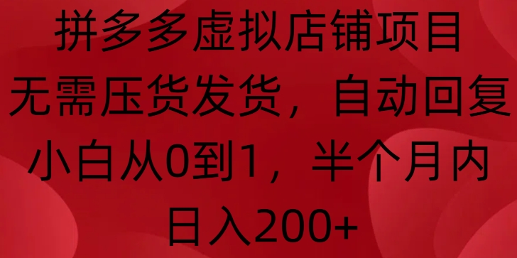 拼多多虚拟店铺项目，无需压货发货，自动回复，小白从0到1，半个月内日入200+【揭秘】-DE云网创