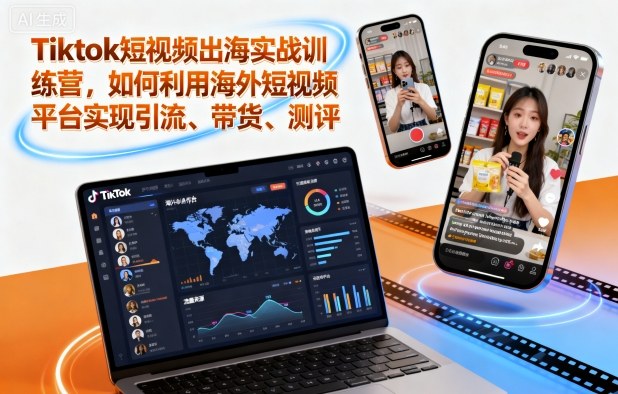 Tiktok短视频出海实战训练营,如何利用海外短视频平台实现引流、带货、测评-DE云网创