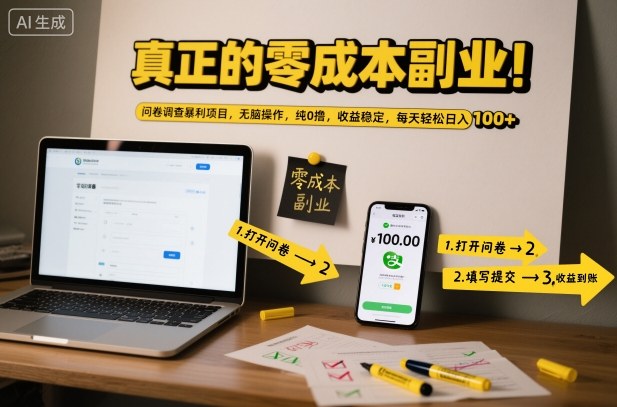 真正的零成本副业!问卷调查暴利项目,无脑操作,纯0撸,收益稳定,每天轻松日入100+【揭秘】-DE云网创