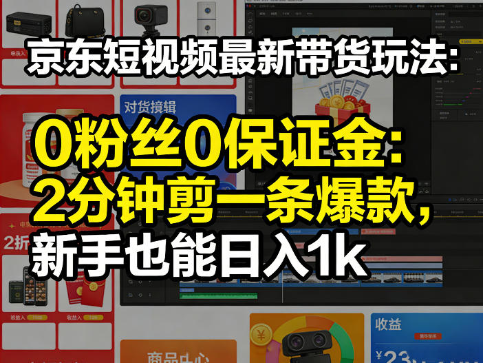 京东短视频最新带货玩法，0粉丝0保证金，2分钟剪一条爆款，新手也能日入1k+【揭秘】-DE云网创