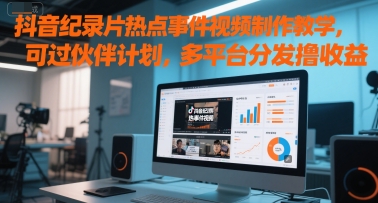 抖音纪录片热点事件视频制作教学，可过伙伴计划，多平台分发撸收益-DE云网创
