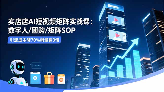 实体店AI短视频矩阵实战课：数字人/团购/矩阵SOP，引流成本降70%销量翻3倍-DE云网创