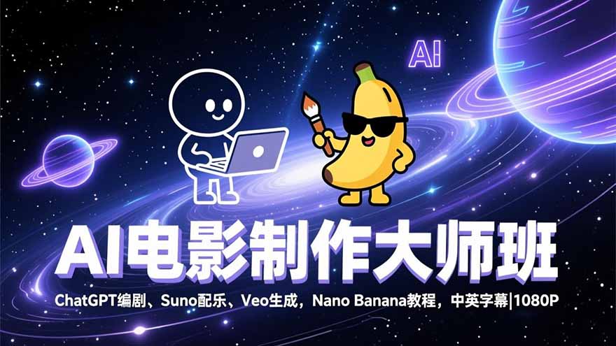 AI电影制作大师班:ChatGPT编剧、Suno配乐、Veo生成,Nano Banana教程,中英字幕|1080P插图 AI电影制作大师班:ChatGPT编剧、Suno配乐、Veo生成,Nano Banana教程,中英字幕|1080P插图