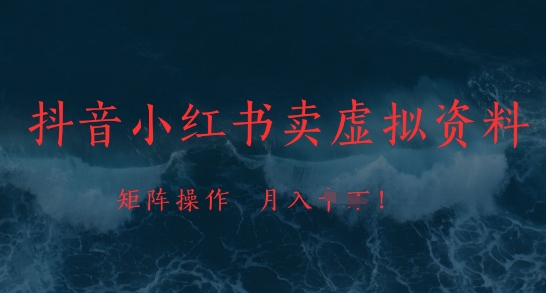 抖音小红书卖虚拟资料，市场需求一直存在，矩阵操作，月入1w+-DE云网创