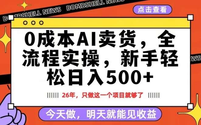 0成本AI卖货，每天十几分钟，新手轻松日入500+，隔天就能见收益【揭秘】-DE云网创