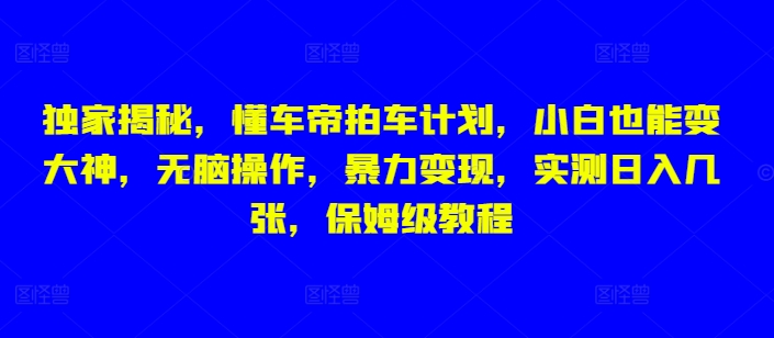 独家揭秘，懂车帝拍车计划，小白也能变大神，无脑操作，暴力变现，实测日入几张，保姆级教程-DE云网创