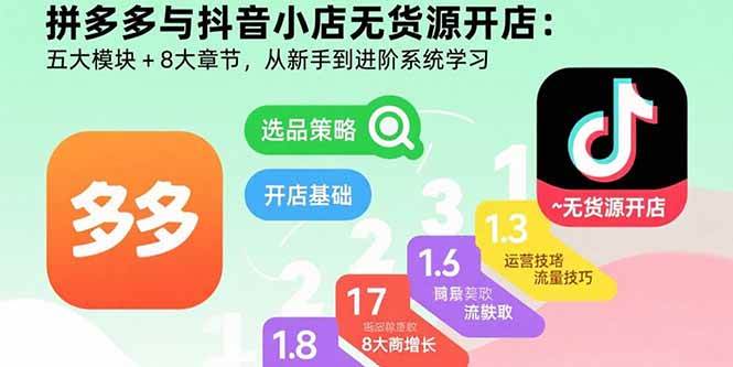 (15805期)拼多多与抖音小店无货源开店:五大模块+8大章节,从新手到进阶系统学习插图 (15805期)拼多多与抖音小店无货源开店:五大模块+8大章节,从新手到进阶系统学习插图