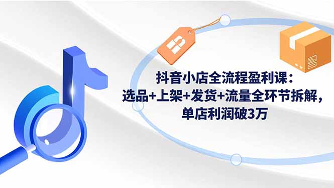 抖音小店全流程盈利课：选品+上架+发货+流量全环节拆解，单店利润破3万-DE云网创