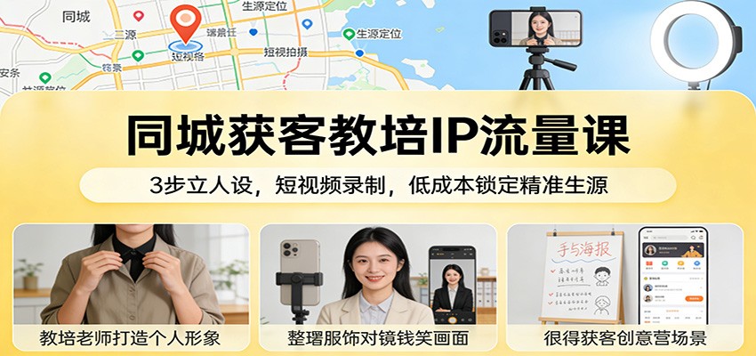 同城获客教培IP流量课:3步立人设,短视频录制,低成本锁定精准生源-DE云网创