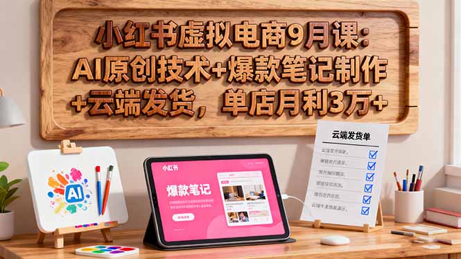 小红书虚拟电商9月课：AI原创技术+爆款笔记制作+云端发货，单店月利3万+-DE云网创