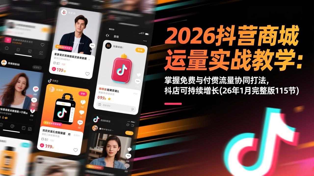 2026抖音商城运营实战教学：掌握免费与付费流量协同打法，抖店可持续增长(26年1月完整版115节-DE云网创