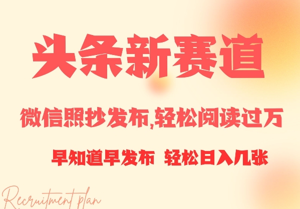 头条新赛道，微信照抄发布，轻松阅读过万，早知道早发布，小白轻松日入几张-DE云网创